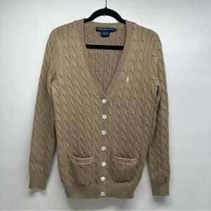 Ralph Lauren sport Camel Cable Knit Cardigan size L NWOT